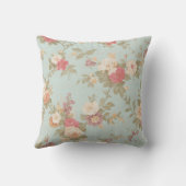 フローラみすぼらしいシックなピンクのバラの花ブルー クッション (裏面)