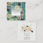フローラよくはしゃぐグリーンティール(緑がかった色)ピンクパターン(の模様が)あるの花 スクエア名刺 (正面/裏面)
