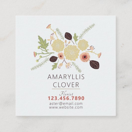 フローラよくはしゃぐグリーンティール(緑がかった色)ピンクパターン(の模様が)あるの花 スクエア名刺 (裏面)