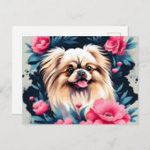 フローラよくはしゃぐペキンゲー犬 ポストカード (正面/裏面)