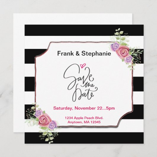 フローラを使用し結婚て自分のストライプ日付を保存 セーブザデート (正面/裏面)