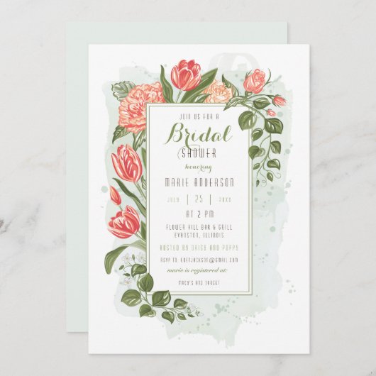 フローラを受け入れるブライダルシャワーの招待 招待状 (正面/裏面)