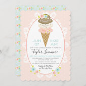 フローラアイスクリームをテーマにしたブライダルシャワー 招待状 (正面/裏面)