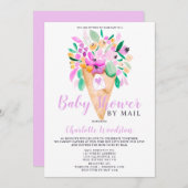 フローラアイスクリームウォーターカラーベビーシャワー 招待状 (正面/裏面)