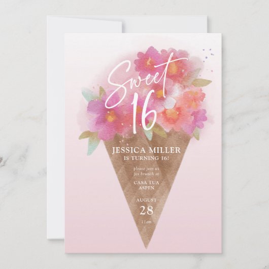 フローラアイスクリームコーンスウィート16誕生日招待状 招待状 (正面)