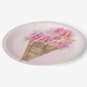 フローラアイスクリームコーンバースデーパーティー ペーパープレート (アングル)