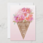 フローラアイスクリームコーン誕生日パーティーの招待 招待状 (正面)