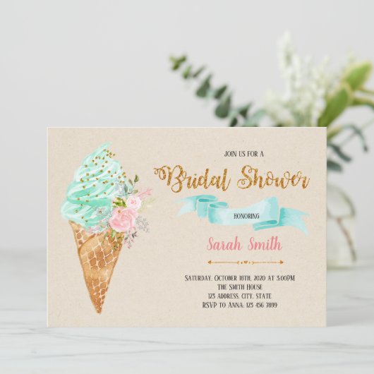 フローラアイスクリームブライダルシャワー招待 招待状 (スタンド正面)