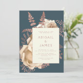 フローラアイボリーバラ金ゴールドティール(緑がかった色)QRコー結婚ド 招待状 (スタンド正面)