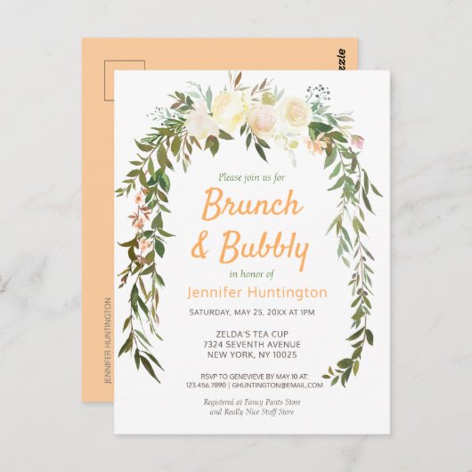 フローラアイボリーピーチブランチ&バブリーブライダルシャワー ポストカード (正面/裏面)