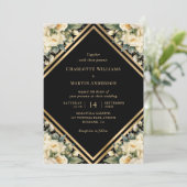 フローラアイボリーブラック金ゴールド紙吹雪ジオメト結婚リ 招待状 (スタンド正面)