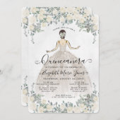 フローラアイボリーホワイトプリンセス誕生日キンセアニェラ 招待状 (正面/裏面)