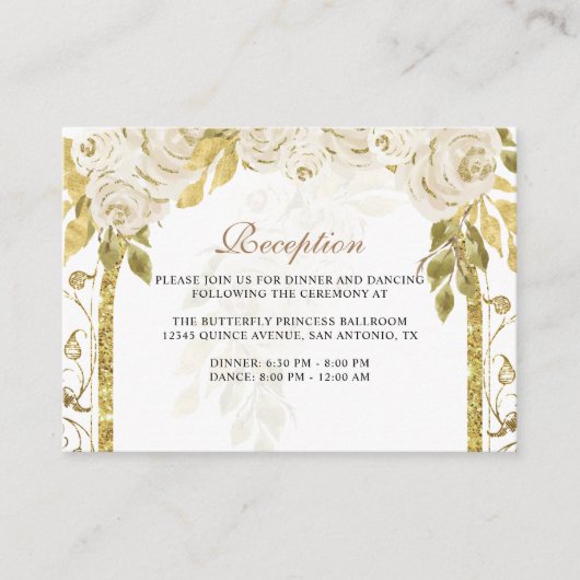 フローラアイボリーホワイト金ゴールドアーチキンセニェラ エンクロージャーカード (正面)