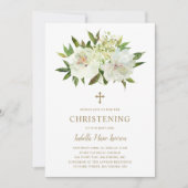 フローラアイボリー金ゴールドクロスベビーガール《キリスト教》洗礼式や命名式 招待状 (正面)