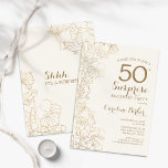 フローラアイボリー金ゴールドサプライズ50th誕生日パーティー 招待状<br><div class="desc">フローラアイボリークリーム&金ゴールドサプライズ50thバースデーパーティーの招待。ボタニカルモダンアクセントとタイポグラフィスクリプトフォントを搭載したミニマルデザイン。フローラシンプル招待状カードは女性の驚きの日のスタイリッシュお祝いに最適。任意のカスタマイズ年齢にすることができる。</div>