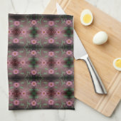 フローラアクセント付きピン付きパターン キッチンタオル (四つ折り)