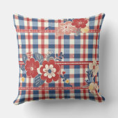 フローラアクセント付き愛国的なギンガム | ユニバーシティレッドホワイト クッション (裏面)