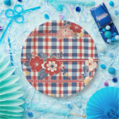 フローラアクセント付き愛国的なギンガム | ユニバーシティレッドホワイト ペーパープレート (パーティー)