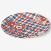 フローラアクセント付き愛国的なギンガム | ユニバーシティレッドホワイト ペーパープレート (アングル)