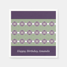 フローラアクセント付き紫と緑 スタンダードカクテルナプキン
