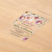 フローラアクリルピンクガールベビーイン開花シャワー アクリル招待状 (レイダウン)