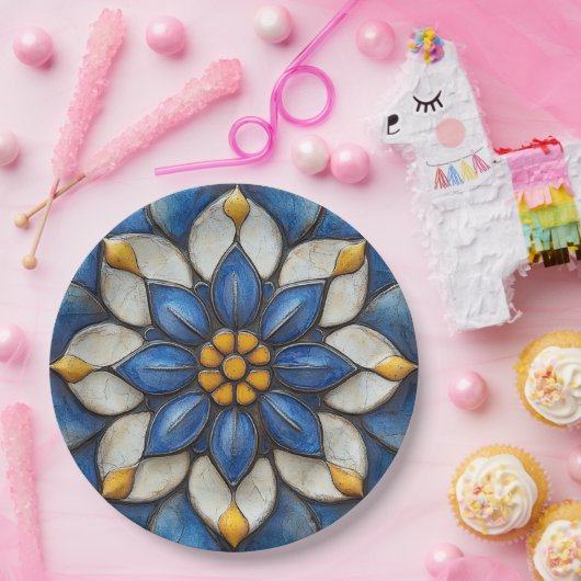 フローラアズレジョブルーホワイトとイエロー ペーパープレート (パーティー)