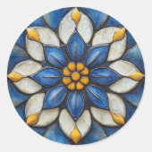 フローラアズレジョブルーホワイトとイエロー ラウンドシール (正面)