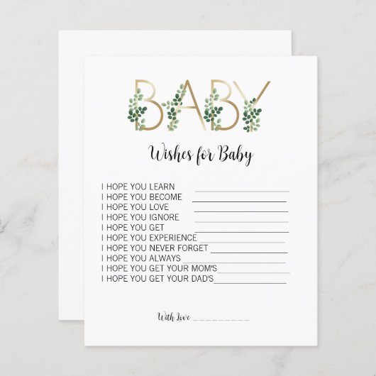 フローラアドバイスのための緑の赤ちゃんシャワーの願い (正面/裏面)