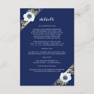 フローラアネモンネイビーブルーモノグラム結婚ズ詳細 エンクロージャーカード