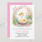 フローラアヒルかわいいピンクの女の子の赤ちゃんシャワー 招待状 (正面/裏面)
