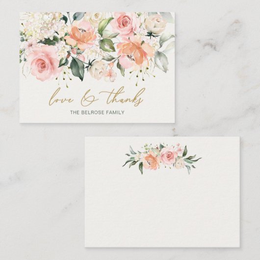 フローラアプリコットピンクローズベビーシャワーありがとう  エンクロージャーカード (正面/裏面)