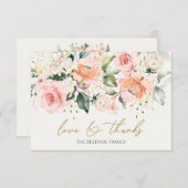 フローラアプリコットピンクローズベビーシャワーありがとう サンキューカード (正面/裏面)