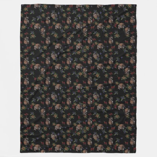 フローラアライグマかわいい眠るアライグマのパターン フリースブランケット (正面)