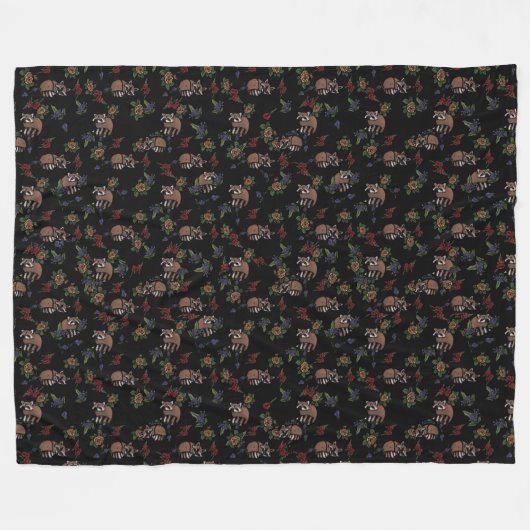 フローラアライグマかわいい眠るアライグマのパターン フリースブランケット (正面(横))