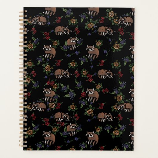フローラアライグマかわいい眠るアライグマのパターン プランナー手帳 (正面)