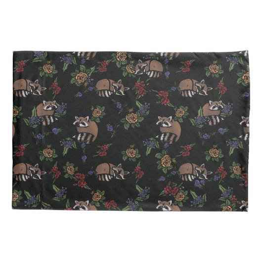 フローラアライグマかわいい眠るアライグマのパターン 枕カバー (裏面)
