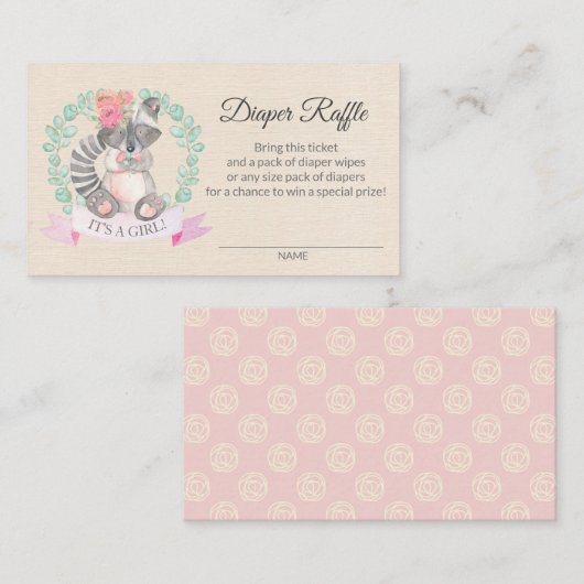 フローラアライグマ赤ちゃんシャワーおむつラッフルチケット 名刺