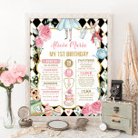 フローラアリスin Wonderland 1th Birthday Milestone ポスター<br><div class="desc">Wonderlandの要素でアリスを特集した可愛らしい黒、ピンクと金ゴールドお洒落の誕生日のシャルボードポスター</div>