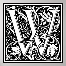 フローラアルファベットモノグラムレターWフォトプリント