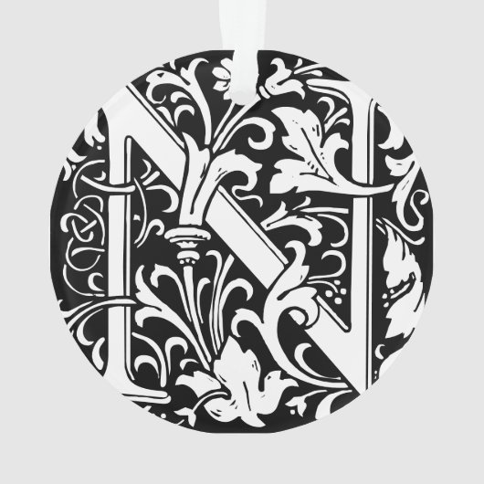 フローラアルファベットモノグラム文字Nタイルモリス オーナメント (裏面)