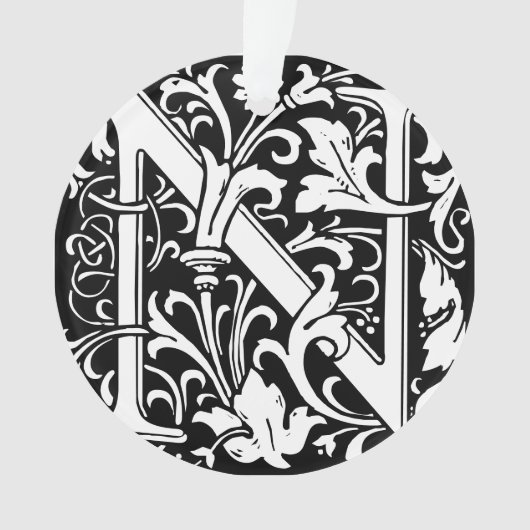 フローラアルファベットモノグラム文字Nタイルモリス オーナメント (正面)