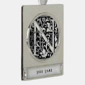 フローラアルファベットモノグラム文字Nタイルモリス シルバープレートバナーオーナメント (右)