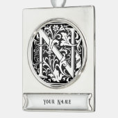 フローラアルファベットモノグラム文字Nタイルモリス シルバープレートバナーオーナメント (左)