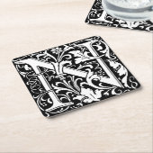 フローラアルファベットモノグラム文字Nタイルモリス スクエアペーパーコースター (アングル)