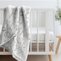 フローラアルファベットABCフリースブランケット