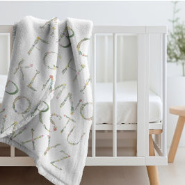 フローラアルファベットABCフリースブランケット シェルパブランケット