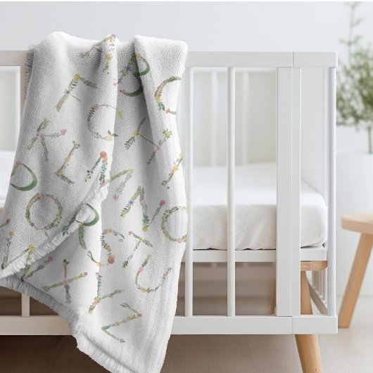 フローラアルファベットABCフリースブランケット シェルパブランケット