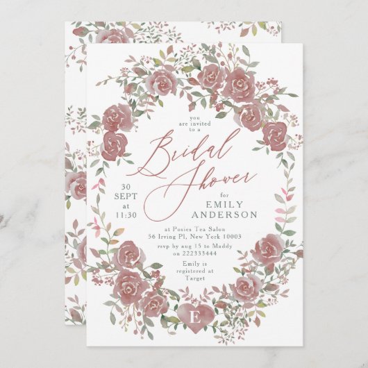 フローラアンティーク水彩ブライダルシャワー招待 招待状 (正面/裏面)