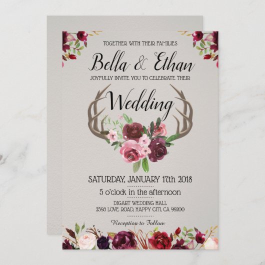 フローラアントラースイートディアー狩りスタイル結婚ズ 招待状 (正面/裏面)