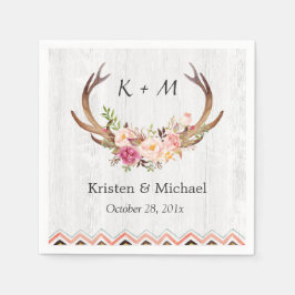 フローラアントラーボーホデコ素朴ールホワイトウッド結婚ズ スタンダードカクテルナプキン